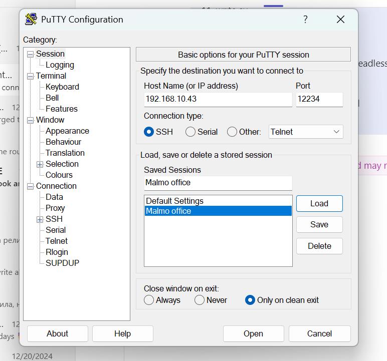 Putty Host Name and Port