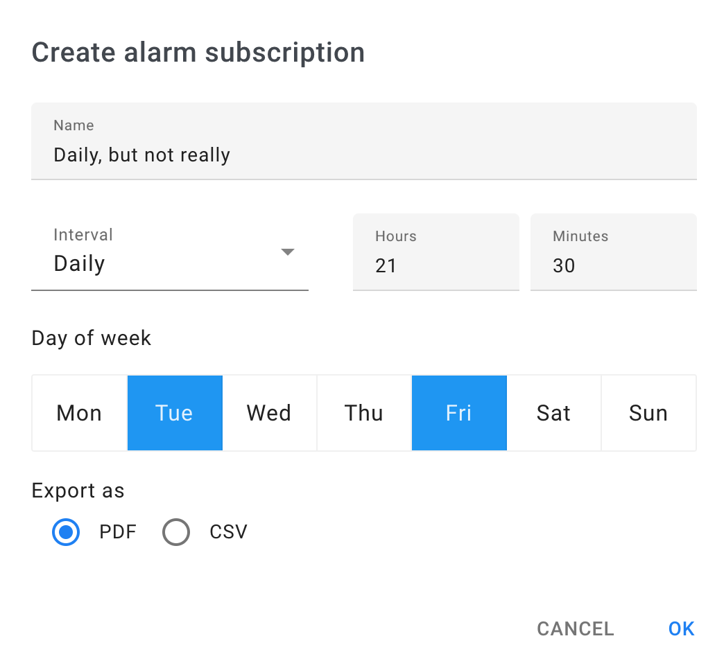 Alarm subscription wizard