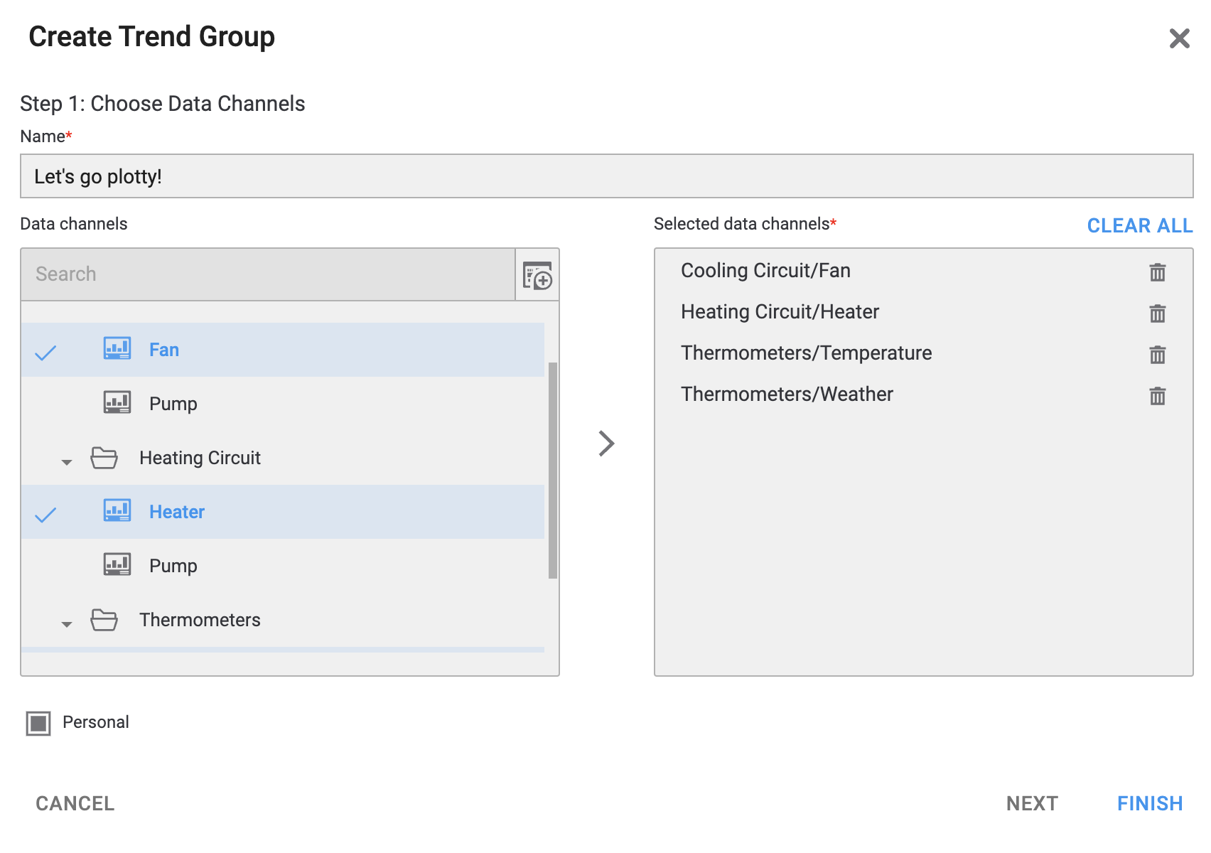 Data channels selected